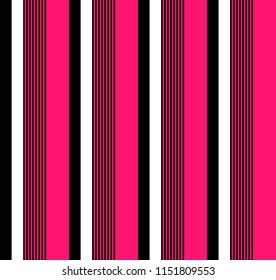 Stripe pattern with black,pink and white vertical parallel stripes.Vector abstract background.
