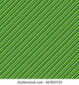 Stripe pattern of blue, green and yellow lines in a diagonal. A pattern with colors of the Brazilian flag that can be used as a background. 