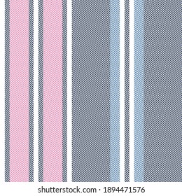 Stripe pattern in blue, pink, white. Herringbone textured bright retro background for blanket, duvet cover, tablecloth, bag, or other modern spring summer autumn winter fashion textile print.