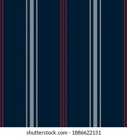 Stripe pattern in blue, red and white. Textured seamless vertical lines for dress, trousers, shorts, shirt, or other modern spring or summer fashion or home textile print. Classic design.