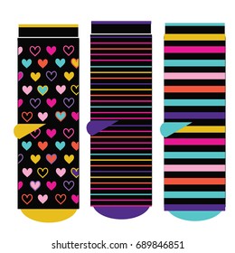 stripe pattern Girls socks design. Set of socks pattern. illustrations isolate Girls sock with colored pattern