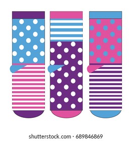 stripe pattern Girls socks design. Set of socks pattern. illustrations isolate Girls sock with colored pattern