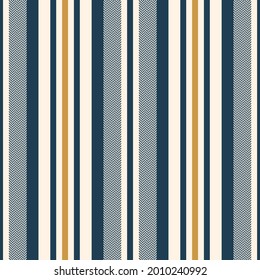 Stripe pattern herringbone geometric in blue, gold, off white. Large wide textured vertical stripes for flannel shirt, trousers, blanket, carpet, other spring summer autumn winter fabric print.