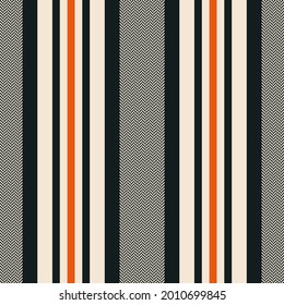 Stripe pattern with herringbone texture in black, orange, off white. Large wide stripes for flannel shirt, trousers, blanket, duvet cover, carpet, other spring autumn winter fashion textile print.