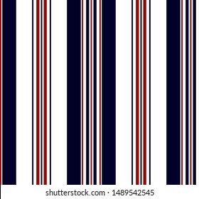 Stripe pattern with navy blue, red and white colors vertical parallel stripes.Vector stripe pattern abstract background.