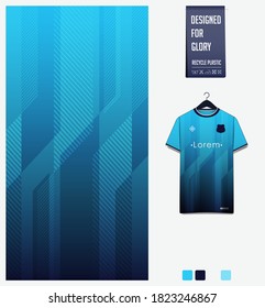 Stripe pattern on blue gradient background for soccer jersey, football kit, bicycle, e-sport, basketball, sports uniform, t-shirt mockup template. Fabric textile design. Sport background. Vector.