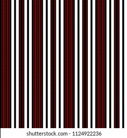 Stripe pattern with red,white and black vertical parallel stripe.Vector abstract background.