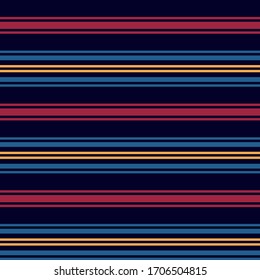 Stripe pattern. Seamless abstract horizontal stripes in dark blue, red, yellow for summer or autumn t-shirt, long sleeve shirt, or other modern fashion or home textile design.