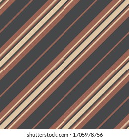 Stripe pattern. Seamless diagonal stripes in dark grey, brown, beige for autumn winter dress, bed sheet, duvet cover, trousers, tie, or other modern fashion or home textile design.
