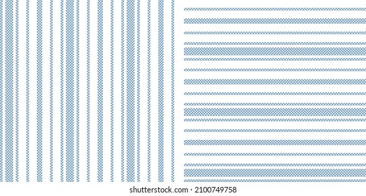 Stripe pattern set in blue and white for shirt, dress, jacket, blouse, skirt, trousers, pyjamas. Seamless herringbone textured illustration vector for spring summer autumn winter textile print.