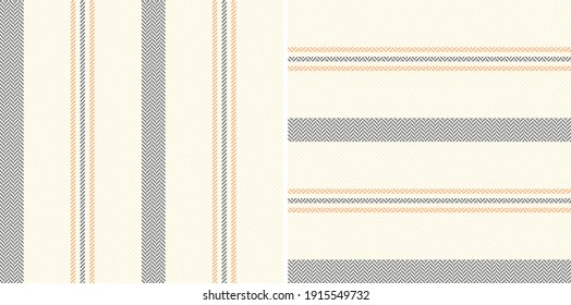 Stripe pattern set in grey, orange, beige. Herringbone textured seamless tattersall stripes background art graphics for jacket, dress, coat, skirt, shirt, other modern spring autumn textile design.