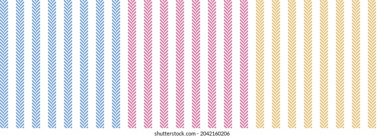 Streifenmuster mit Herringbone-Struktur in hellblau, rosa, gelb, weiß. Einfache bunter Pin Streifen Vektorgrafik für Kleid, Hemd, Rock, andere moderne Frühjahr Sommer Mode Textil-Design.