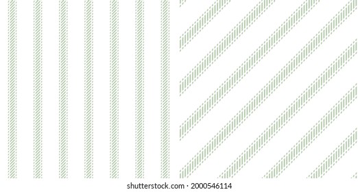 Stripe pattern set in light sage green and white. Thin textured simple pin stripes vector graphic for shirt, dress, shorts, skirt, other modern spring summer autumn fashion textile design.