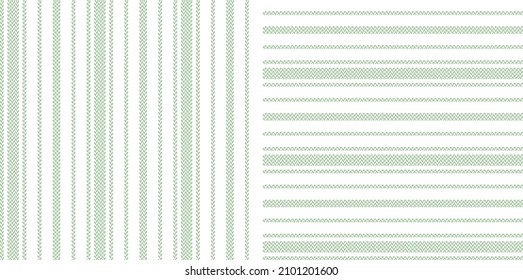 Stripe pattern set in sage green and white for shirt, dress, jacket, blouse, skirt, trousers, pyjamas. Seamless herringbone textured illustration vector for spring summer autumn winter fabric design.