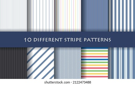  stripe pattern set. Vector illustration of a seamless striped background.