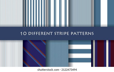  stripe pattern set. Vector illustration of a seamless striped background.