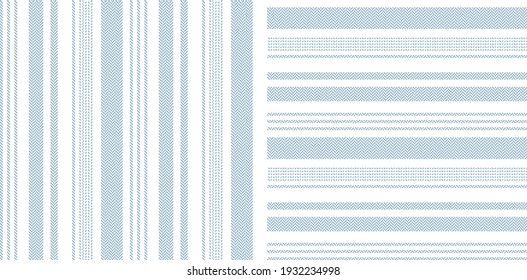 Stripe pattern textured in blue and white. Seamless vertical and horizontal asymmetric herringbone lines graphic for spring summer dress, trousers, shirt, skirt, other modern fashion textile print.