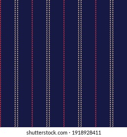 Stripe pattern thin line stitched tattersall background in navy blue, red, beige. Seamless slim stripes for shirt, skirt, trousers, dress, other trendy autumn winter casual fashion textile print.