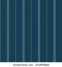 Stripe pattern thin line stitched in blue, gold, off white. Seamless slim tattersall stripes background graphic for shirt, skirt, trousers, dress, other modern autumn winter fashion textile print.