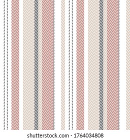 Stripe pattern vector in beige, coral, grey, white. Seamless vertical herringbone textured lines for dress, skirt, trousers, wallpaper, or other modern spring, summer, autumn fashion textile print.