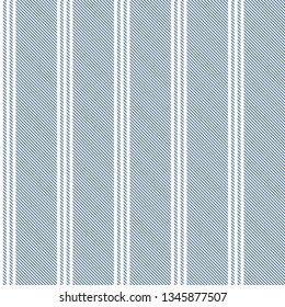 Stripe pattern. Vertical triple white stripes on blue background. Seamless illustration for fashion fabric design.