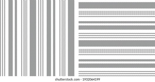 Stripe patterns seamless abstract designs in black and white for spring summer autumn winter dress, skirt, shirt, other modern fashion or home textile print. Monochrome asymmetric texture backgrounds.