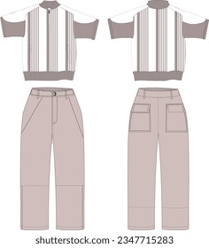 stripe polo t shirt and cotton casual pants vector template 
