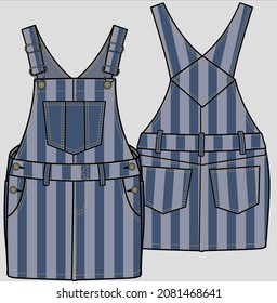 STRIPE PRINTED DENIM SKIRT DUNGAREE WITH POCKET FOR KID GIRLS AND TEEN GIRLS IN EDITABLE VECTOR FILE