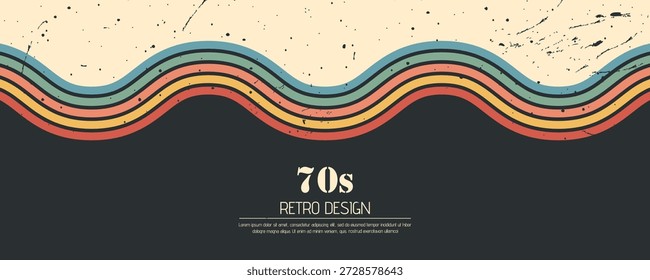 Rayas arco iris groovy. Fondo de pantalla retro psicodélico con Formas curvas y líneas onduladas. Ilustración vectorial.