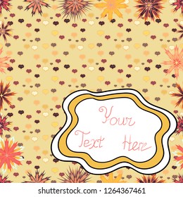 Stripe of random letters fly in middle. Seamless. For education writing design. Abstract beige, white and yellow alphabet ornament border on beige, white and yellow background. Vector.