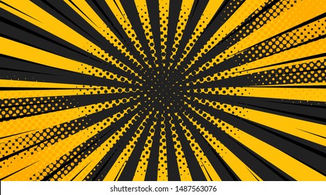 Stripe rays safety warning dangerous pop art style background, vector sign Ionizing Biological yellow and black rays, glow, Hazard symbol stripe rays safety warning background