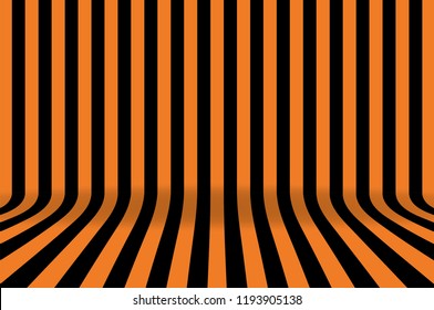 Streifenzimmer in schwarz-orangefarbenem Design für Halloween-Kartenhintergrund. Vektorgrafik.