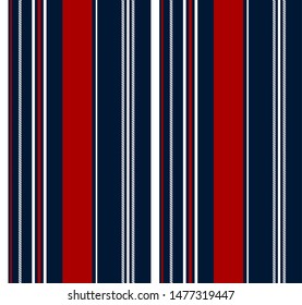 Stripe and rope seamless pattern with navy blue, red and white colors vertical parallel stripes.Vector stripe abstract background.