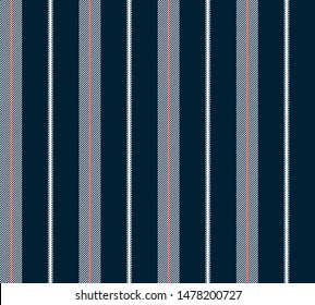 Stripe and rope seamless pattern with navy blue, red and white colors vertical parallel stripes.Vector abstract background.