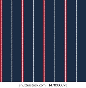 Stripe and rope seamless pattern with navy blue, red and white colors vertical parallel stripes.Vector abstract