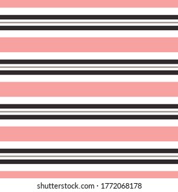 Stripe seamless pattern. Abstract background. Elegant black, pink lines. Vector illustration horizontal stripes. Striped repeating texture. Modern ornament.