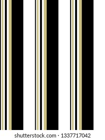 Stripe seamless pattern with black, gold and white colors vertical parallel stripes.Vector abstract background.