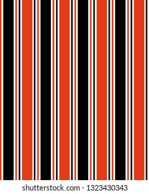 Stripe seamless pattern with black, orange and white colors vertical parallel stripes.Vector abstract background. 
