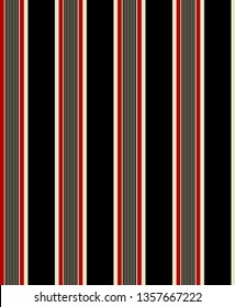 Stripe seamless pattern with black, red and beige vertical parallel stripes.Vector abstract background.