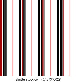 Stripe seamless pattern with Black, Red and white colors vertical parallel stripes.Vector abstract background.