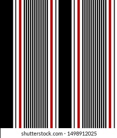 Stripe seamless pattern with black, red and white colors vertical parallel stripes.Vector abstract background.