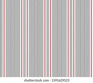 Stripe seamless pattern with Black, Red and white colors vertical parallel stripes.Vector abstract background.