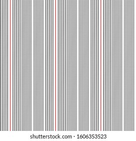 Stripe seamless pattern with Black, Red and white colors vertical parallel stripes.Vector abstract background.