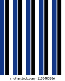 Stripe seamless pattern with black,blue and white colors vertical parallel stripes.Vector abstract background.