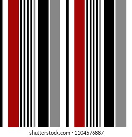 Stripe Seamless Pattern With Black,red,white And Grey Vertical Parallel Colors.Vector Pattern Stripe Abstract Background