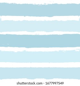 Motif harmonieux de bande, arrière-plan bleu bébé à l'aquarelle rayé, coups de pinceau pastel enfantin. image vectorielle bandes grunge, arrière-plan marron