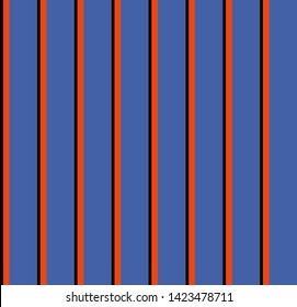 Stripe seamless pattern with blue, black and orange colors vertical parallel stripes.Vector abstract background.