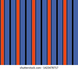 Stripe seamless pattern with blue, black and orange colors vertical parallel stripes.Vector abstract background.