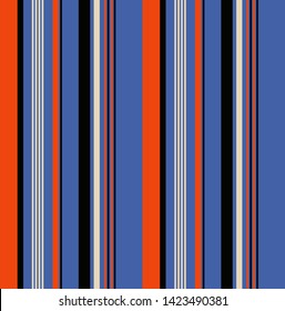 Stripe seamless pattern with blue, black, orange and beige colors vertical parallel stripes.Vector abstract background.