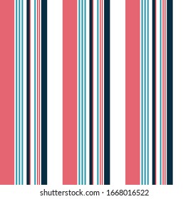 Stripe seamless pattern with Blue, Coral pink , blue and white colors vertical parallel stripes.Vector abstract background.